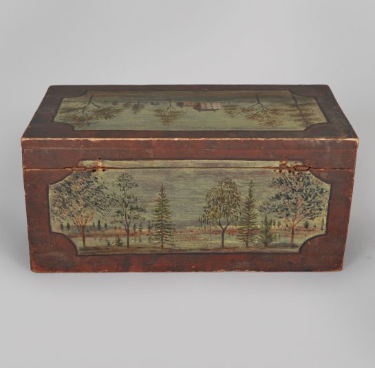 Small Paint-Decorated Wood Box with Key